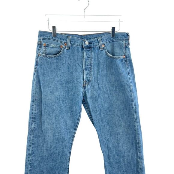 Levis 501 Jeans Men 36 / 30 Original Fit Straight Button Fly Cotton Denim Blue - Picture 2 of 14